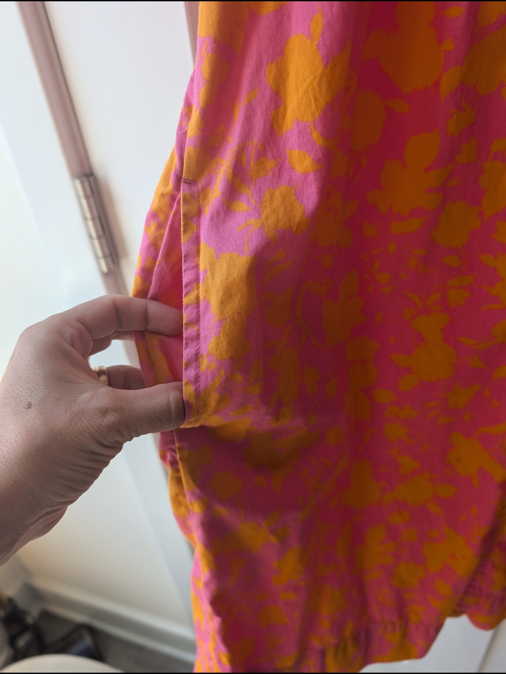 Bright Pink & Yellow Floral Mini Dress with Puff Sleeves - Picture 4 of 4